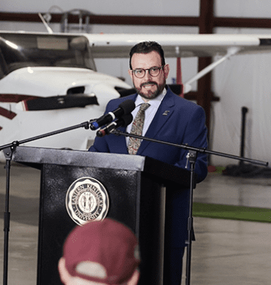 Photo of EKU President McFaddin at the groundbreaking ceremony for the Aviation Program