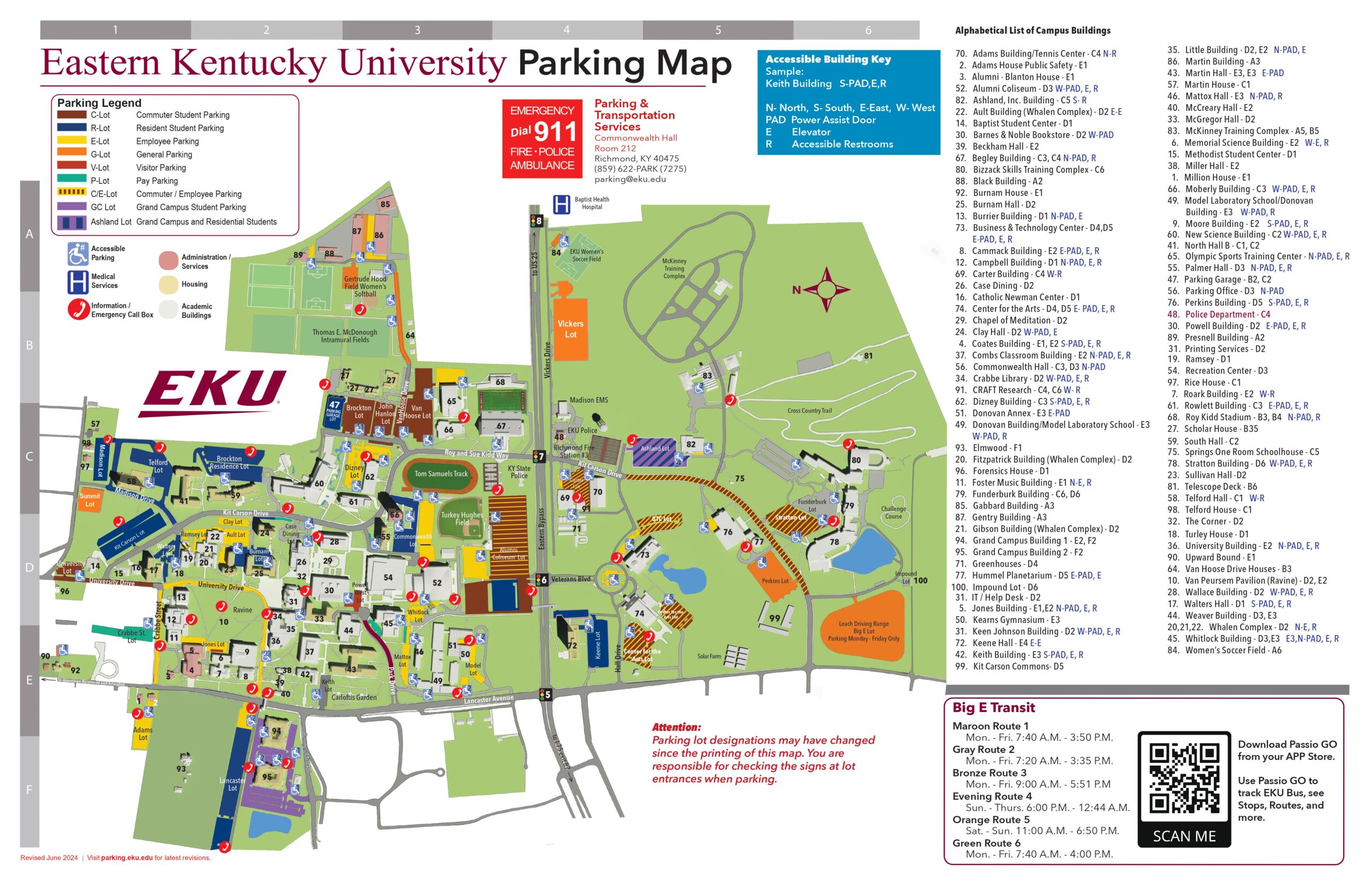 Parking Map of EKU Campus