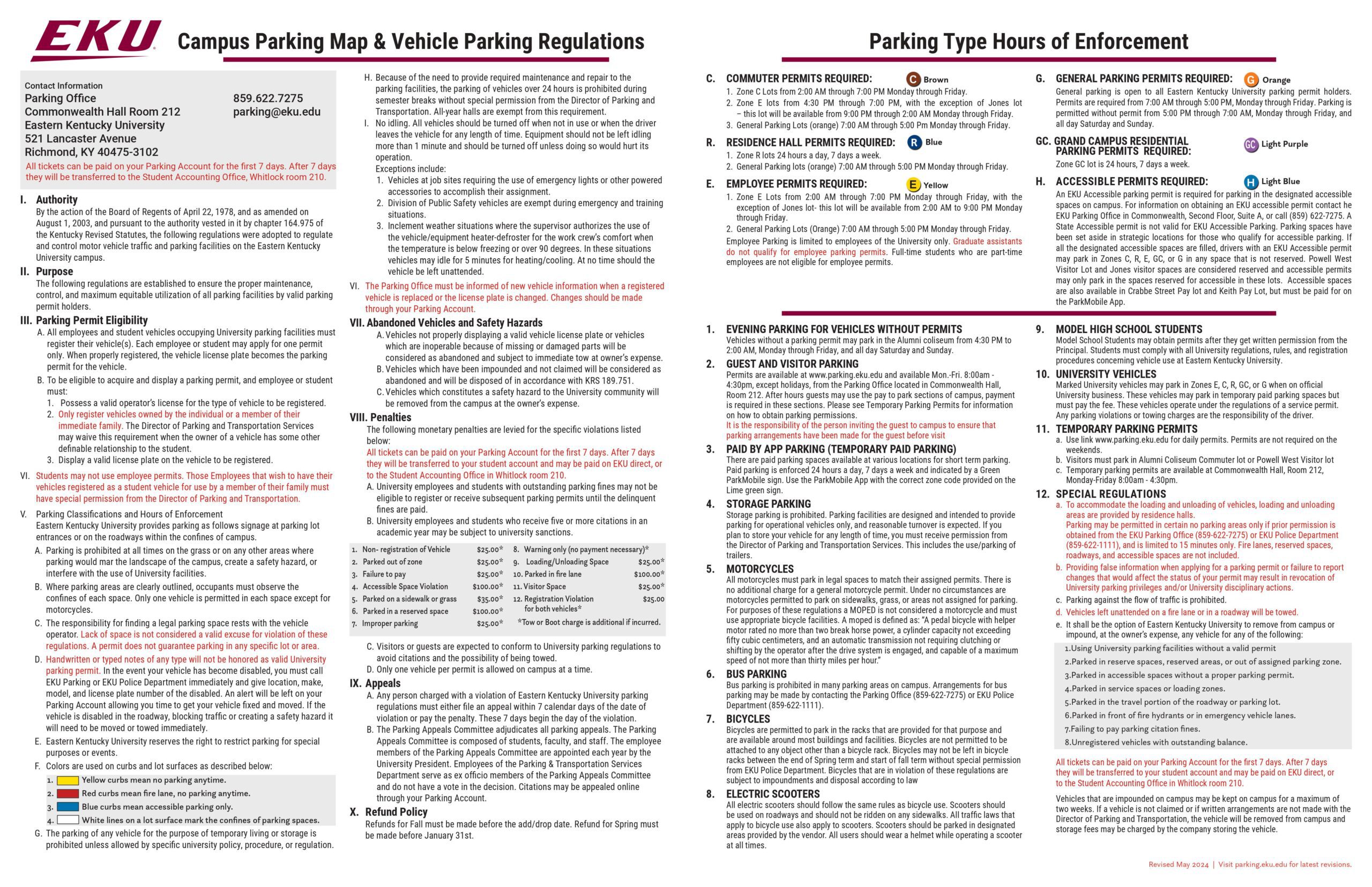 Information and Parking Regulations Brochure