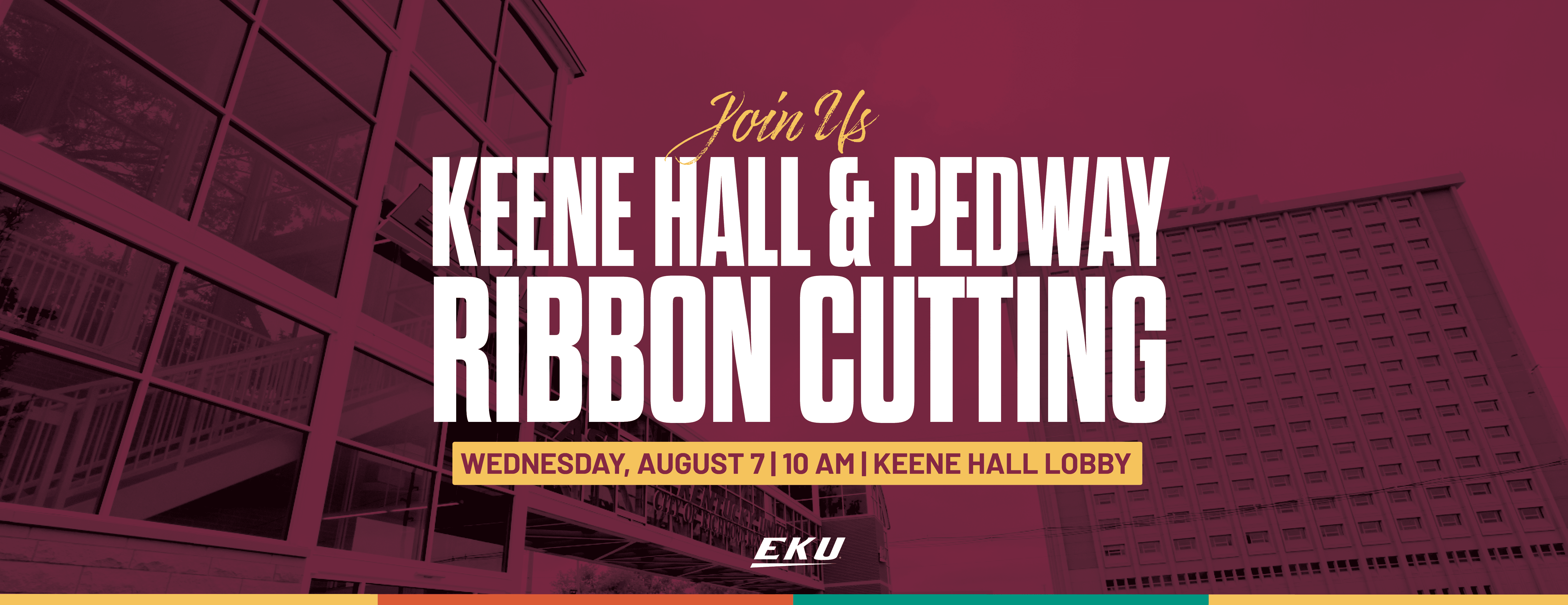 graphic page header with the title "Keene hall & pedway ribbon cutting"