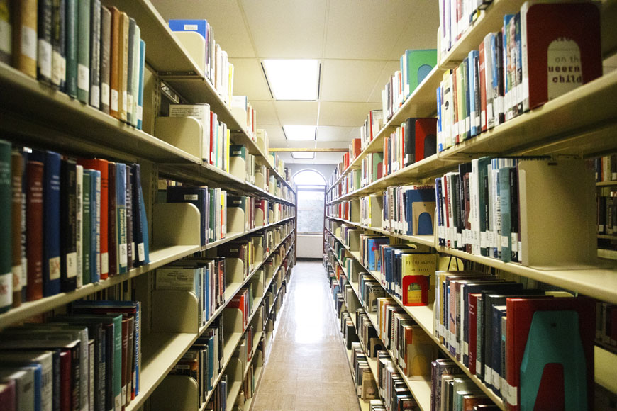 Library book shelves 