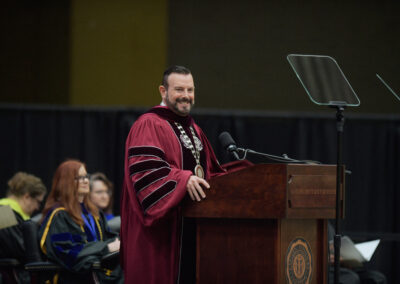 President David McFaddin at the podium during commencement
