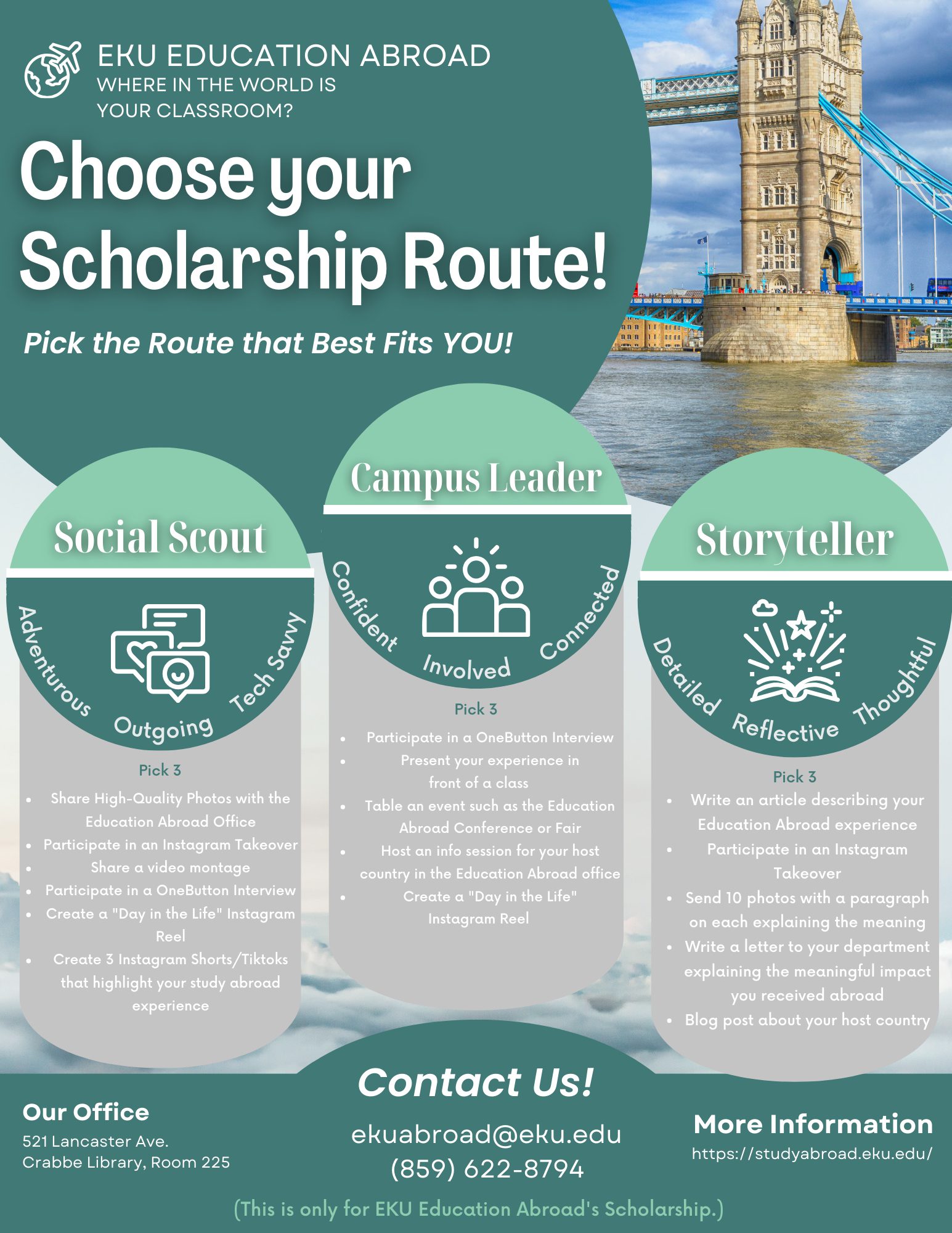 a flyer for EKU study abroad scholarships