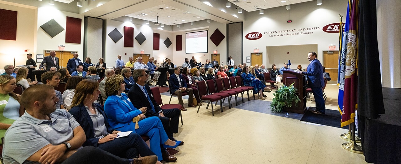 EKU President David McFaddin speaking at the EKU Manchester Regional Campus