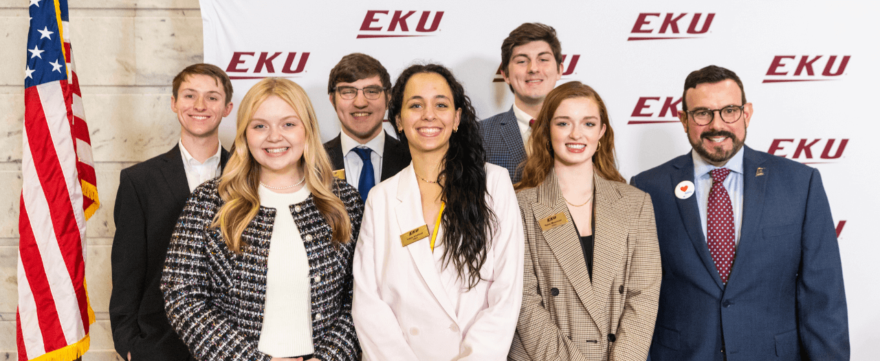 Layla Alzatout and other EKU Colonel Interns with EKU President David McFaddin at the Kentucky Capitol.