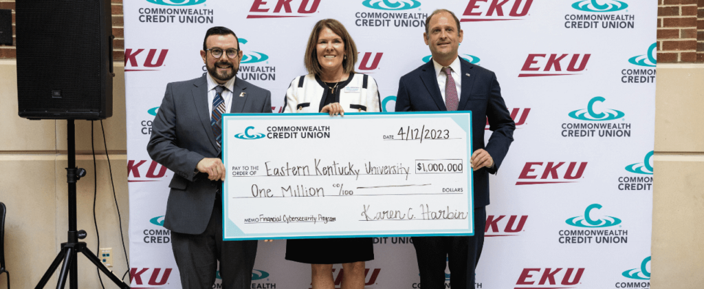 Commonwealth Credit Union presents check to EKU President David McFaddin