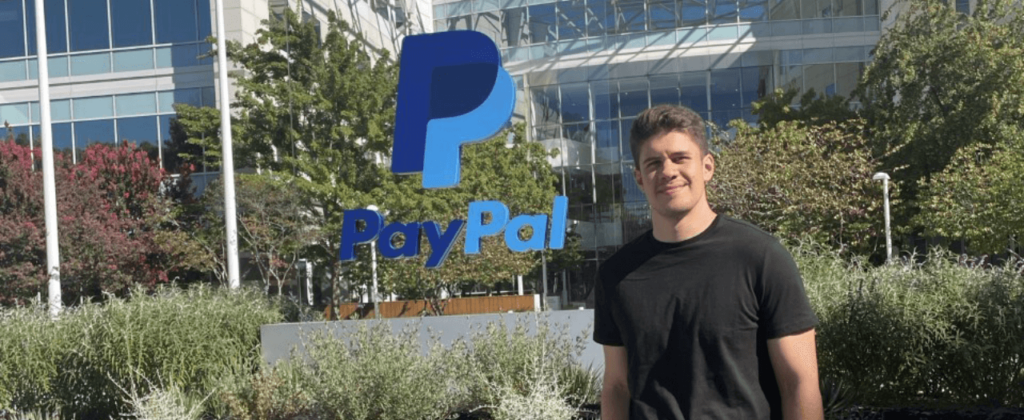 EKU graduate Ivan Olivas stands outside of PayPal headquarters.