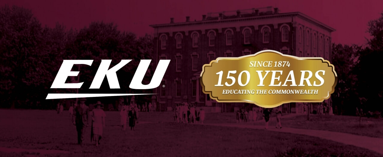 A decorative image of the EKU logo and 150 years of teaching graphic