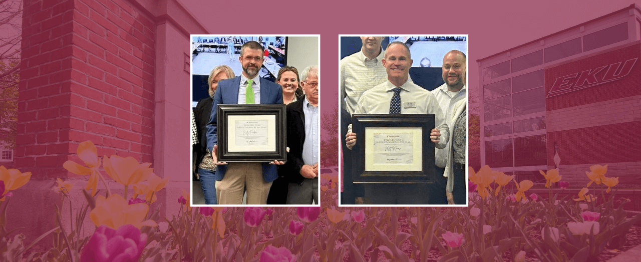 2024 Superintendents of the Year, Billy Parker and Matt Moore, proudly show their awards.