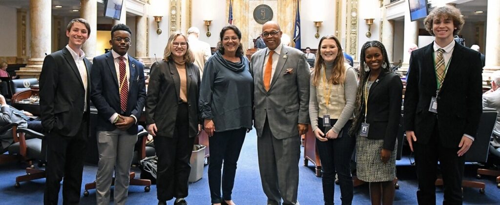 Eric DeMunbrun, Senator Reggie Thomas, Senator Karen Berg and EKU students on the House Floor in Kentucky's capital building.