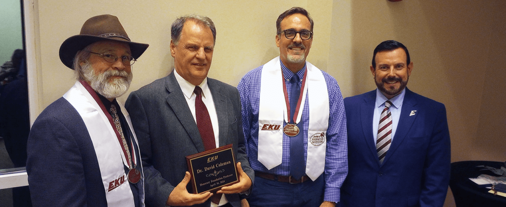 Dr. Todd Good, Dr. David Coleman, Dr. Jason Kootz, and President McFaddin stand together after awards were presented.