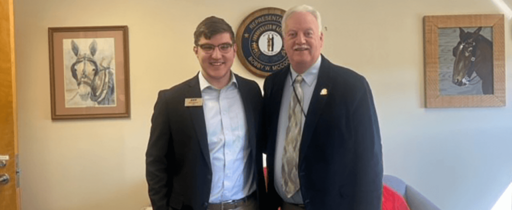 EKU student Zachary Weston and Kentucky State Representative Bobby McCool in McCool's office.