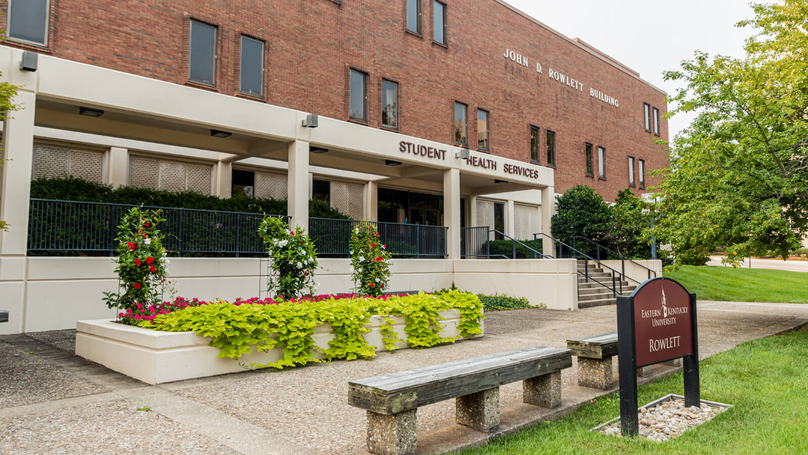 the Student Health Services entrance at the John D. Rowlett Building