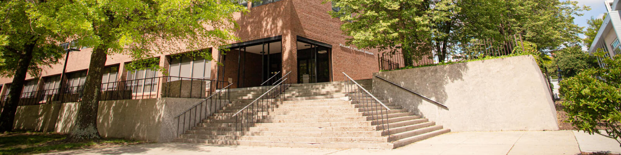 Street view of steps leading into the Wallace Building