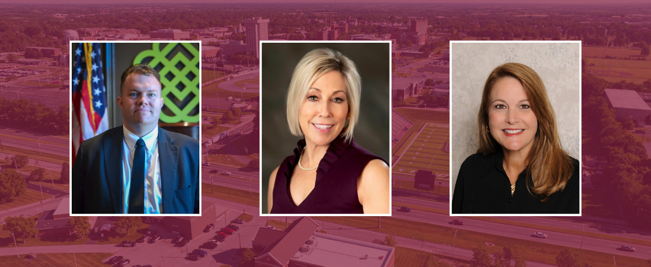 Professional photos of 3 EKU Board of Regents members on a maroon background.