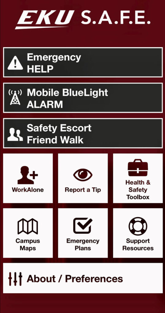 Image of EKU SAFE app home screen