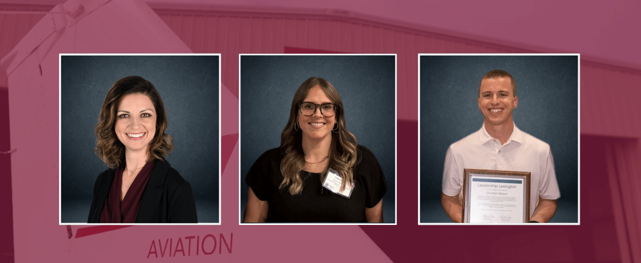 Three profile images on maroon background